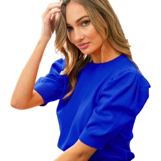 V&L Royal Blue Puff Sleeve Sweater Top