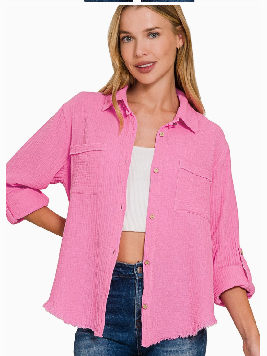 VM Double Gauze Button Long Sleeve Shirt Pink
