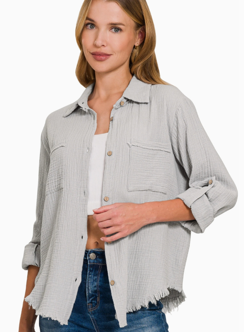 VM Double Gauze Button Long Sleeve Shirt Grey