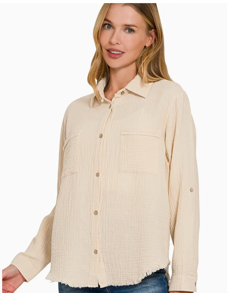 VM Double Gauze Button Long Sleeve Shirt Cream