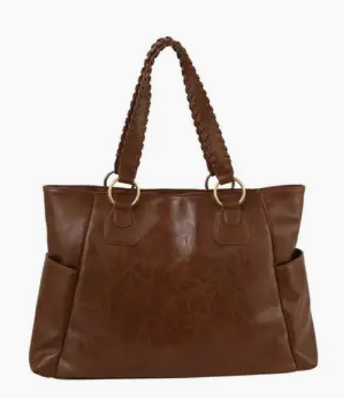 HFC Fashion Braided Handle Daily Tote Dark Brown Purse