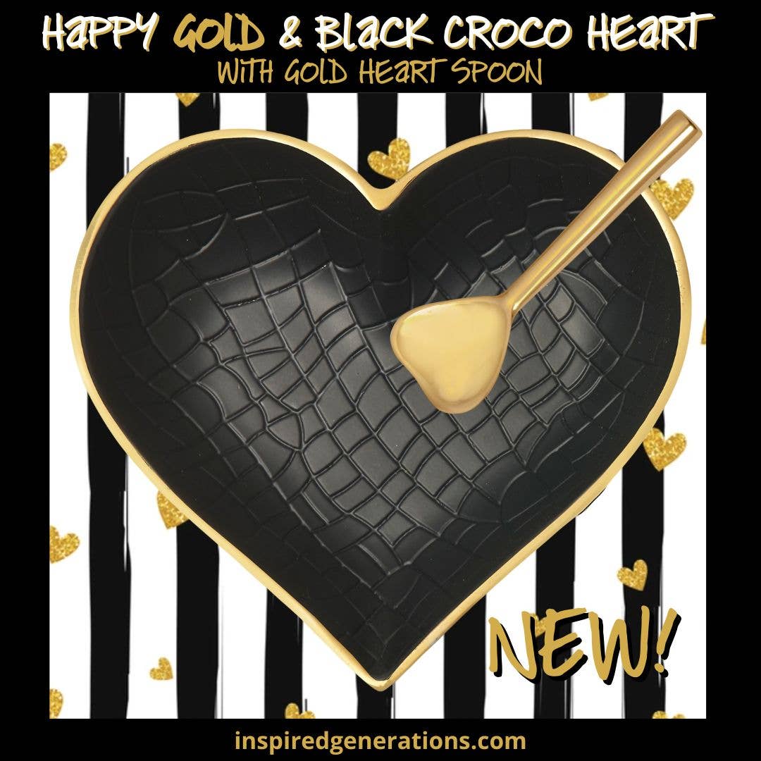IG Happy Gold & Black Croco Heart with Gold Heart Spoon