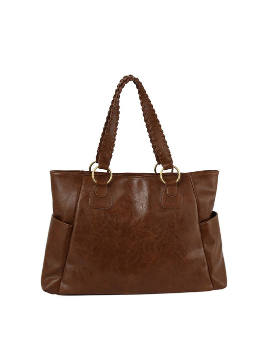 HFC Fashion Braided Handle Daily Tote Dark Brown Purse