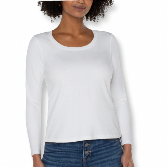 Liverpool Long Sleeve Scoop Neck Knit Top White