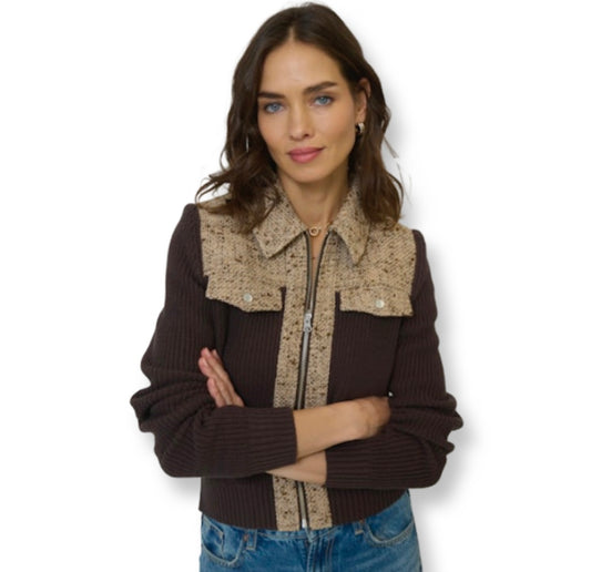 Central Park West Halsey Tweed Sweater Jacket