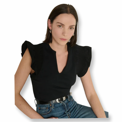 Nation Christina Black Ruffle Top