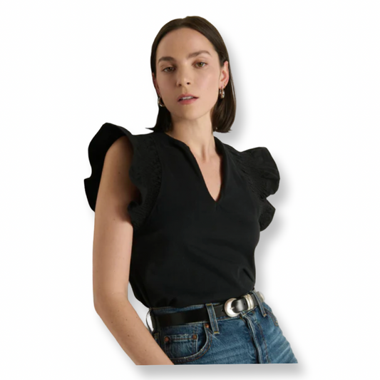 Nation Christina Black Ruffle Top