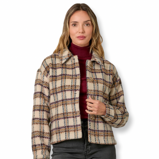 MYS Brown Button Down Plaid Jacket