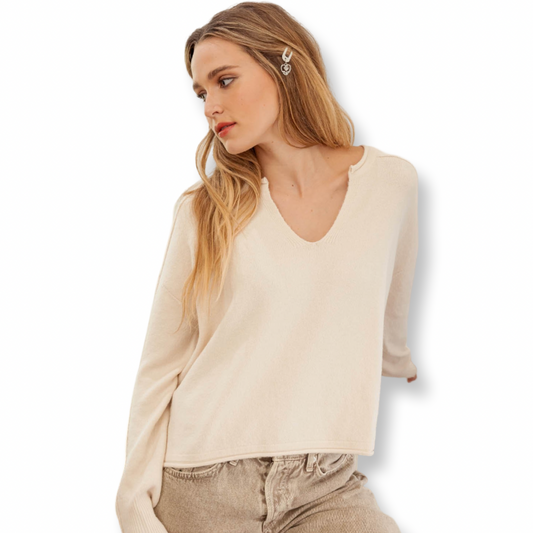 BP Cream V Neck Sweater