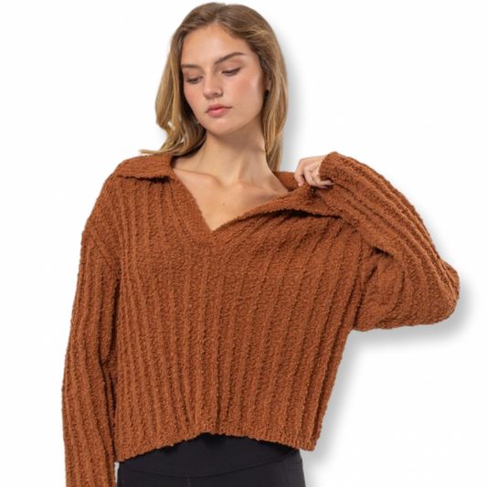 HYV Toffee Boucle Collared Sweater