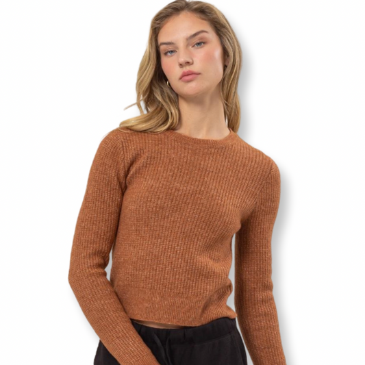 HYV Toffee Ribbed Long Sleeve Knit Top