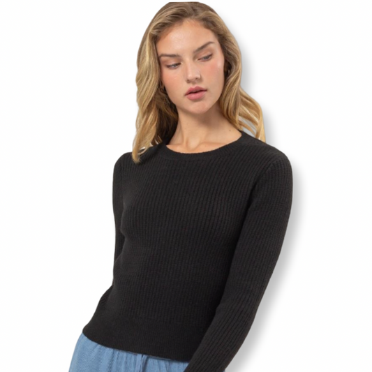 HYV Black Ribbed Long Sleeve Knit Top