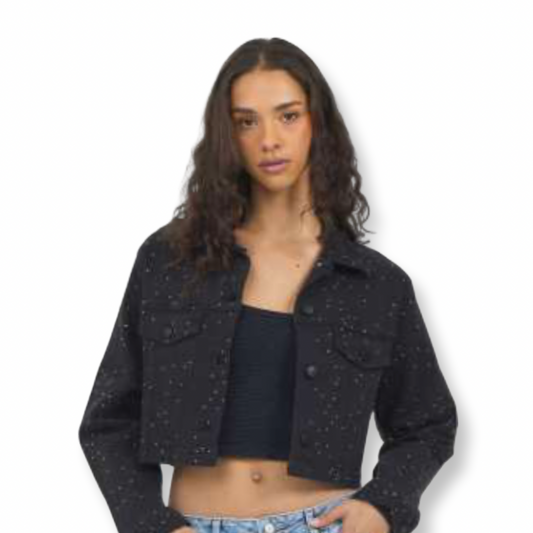 Vintage Havana Black Rhinestone Crop Jacket