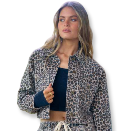 Vintage Havana Leopard Denim Crop Jacket