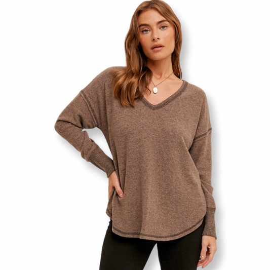 HM V Neck Super Soft Top Brown