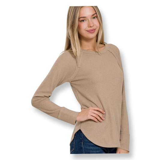 AA Baby Waffle Long Sleeve Top Taupe