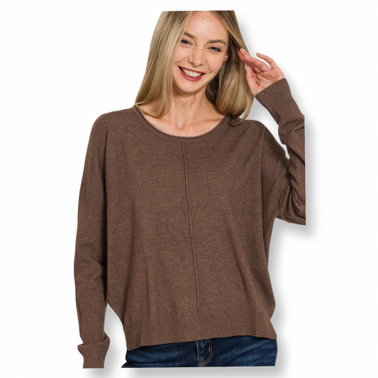 AA Viscose Front Seam Round Neck Sweater Brown