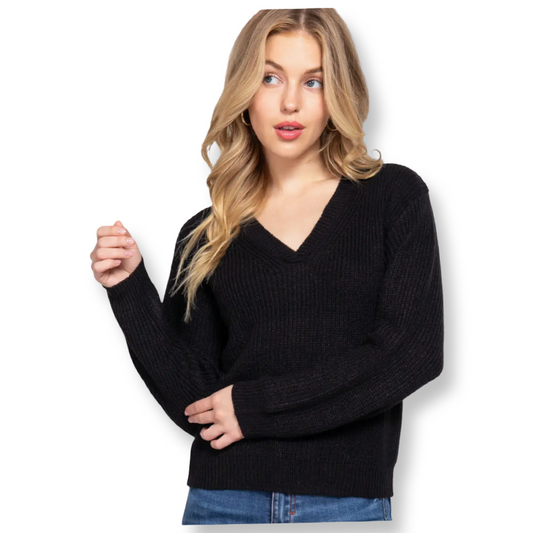 AA Long Slv V Neck Sweater Black