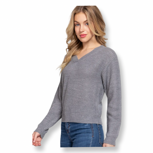 AA Long Slv V Neck Sweater Grey