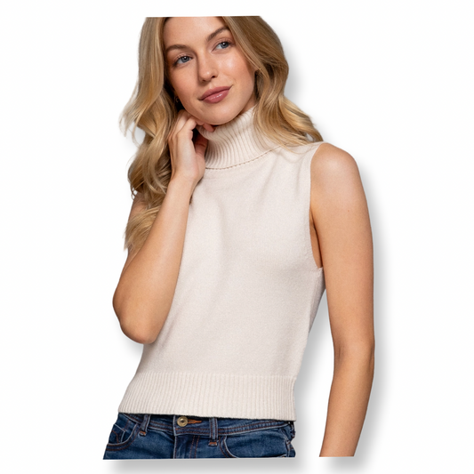 AA Sleeveless Turtle Neck Sweater Top Ivory