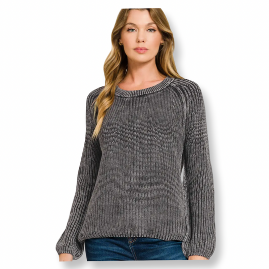 AA Stone Washed Round Neck Sweater Black