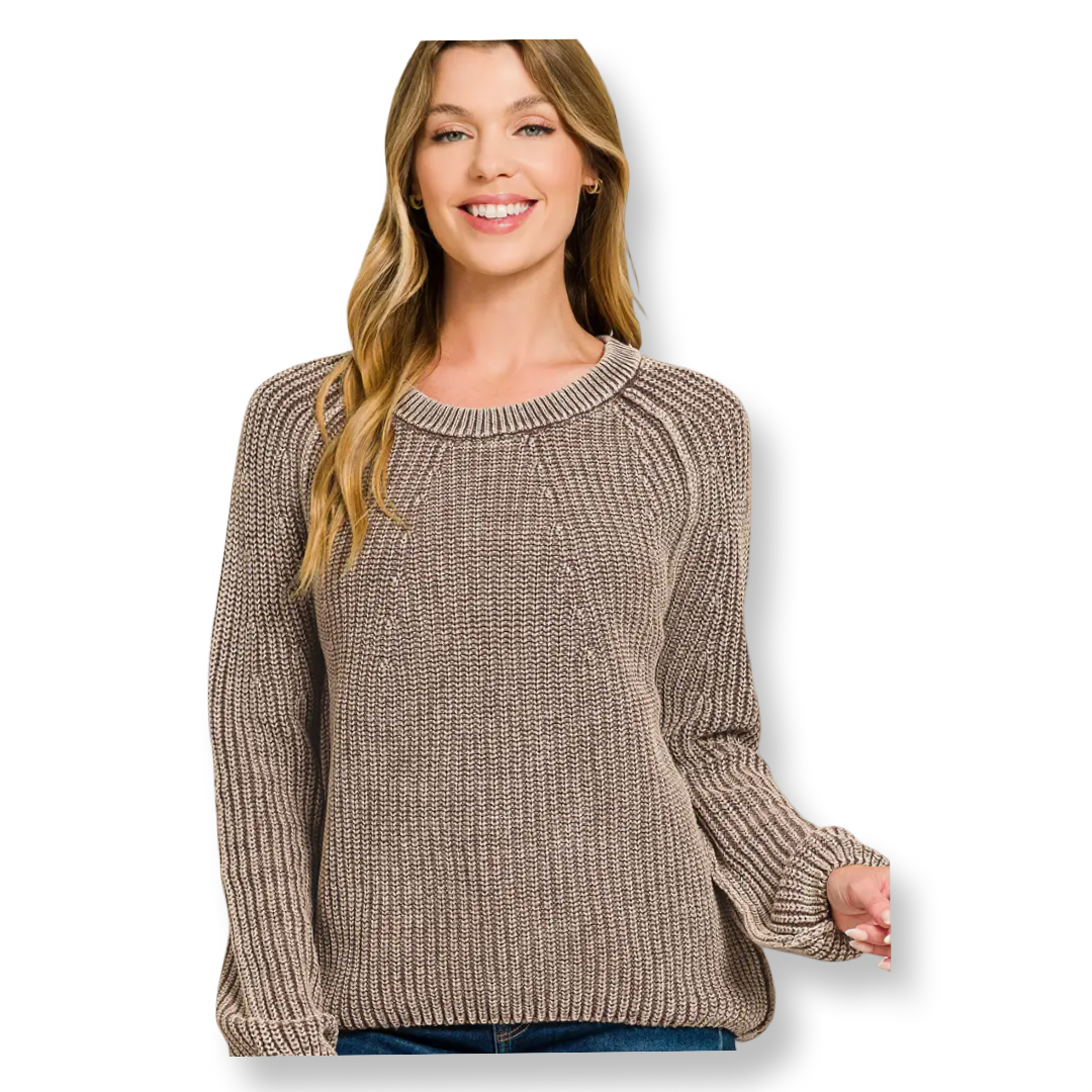 AA Stone Washed Round Neck Sweater Brown