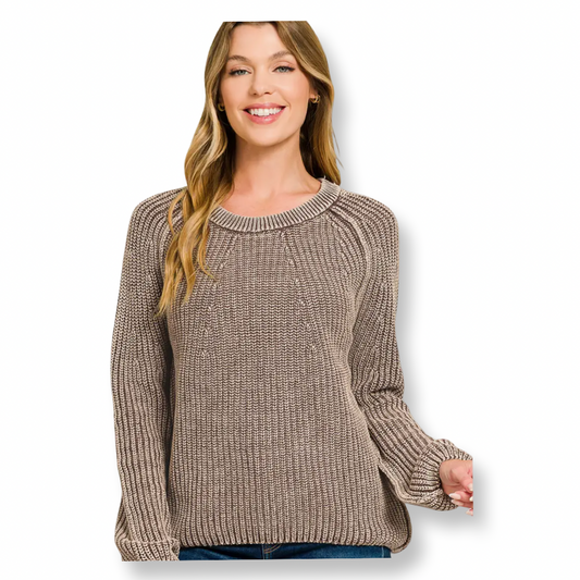 AA Stone Washed Round Neck Sweater Brown
