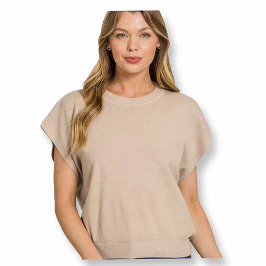AA Round Neck Short Dolman Sleeve Top Ash