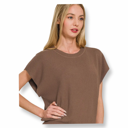 AA Round Neck Short Dolman Sleeve Top Brown