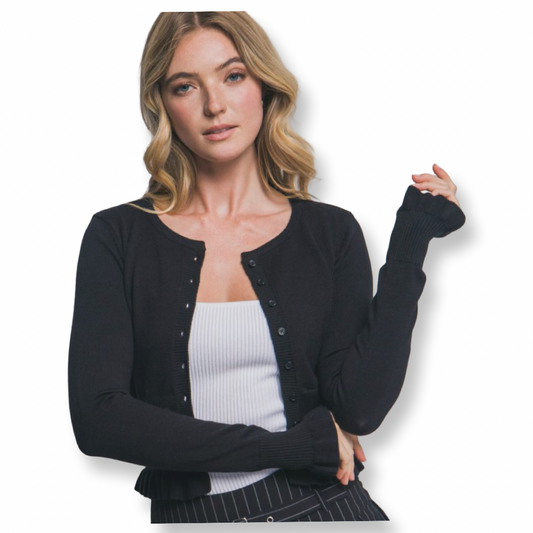 MV Button-Front Ruffled Sweater Cardigan