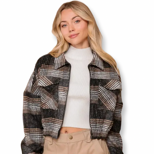 MV Plaid Print Jacket Black & Taupe
