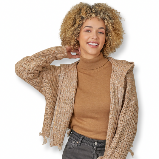 MYS Hoodie Zip-Up Sweater Jacket Latte