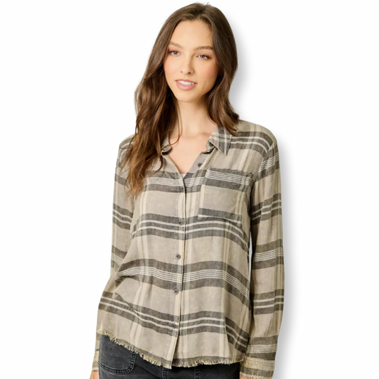 BC Flannel Washed Plaid Button Down Shirt