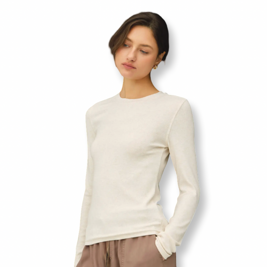 BC Ribbed Crew neck Long sleeve Basic Top Oatmeal