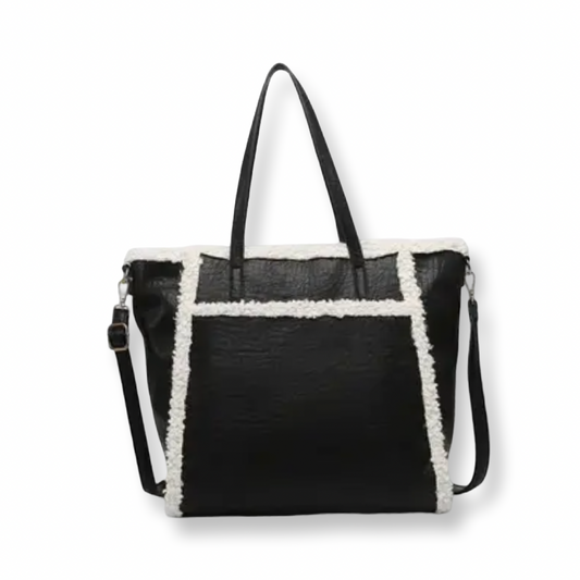 AB Sherpa Trim Tote w/ Front Pocket Black