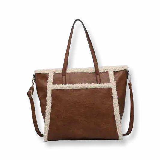 AB Sherpa Trim Tote w/ Front Pocket Brown