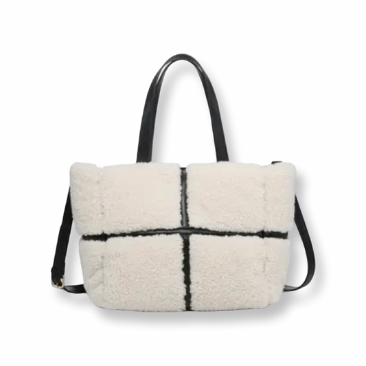 AJ Sherpa Contrast Tote w/ Dual Handles Black