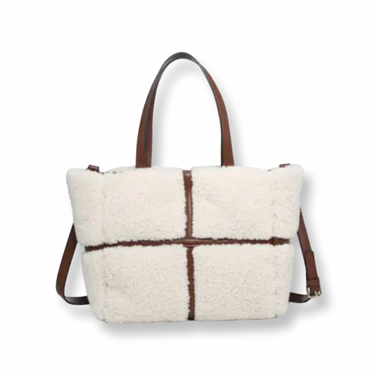 AJ Sherpa Contrast Tote w/ Dual Handles Brown