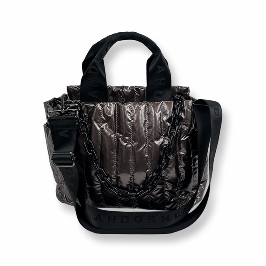 Adorned Quilted Tote W/Black Resin Chain