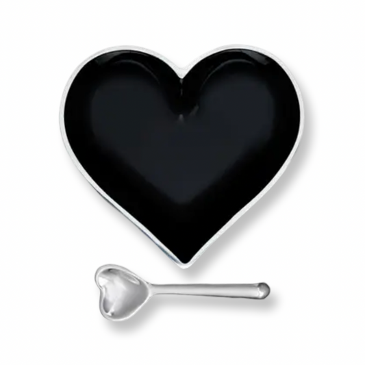 IG Happy Shiny Black Heart with Heart Spoon