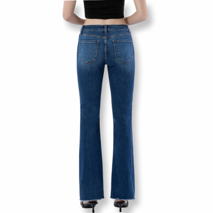 Loveret Mid Rise Raw Hem Dark Wash Bootcut Jeans