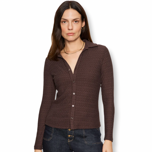 Sanctuary Textured Brown Button Down Top