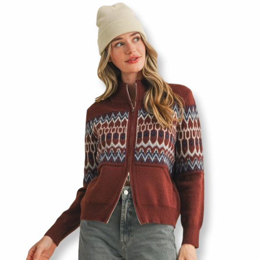 MER Fair Isle Heart Sweater Cardigan Coco