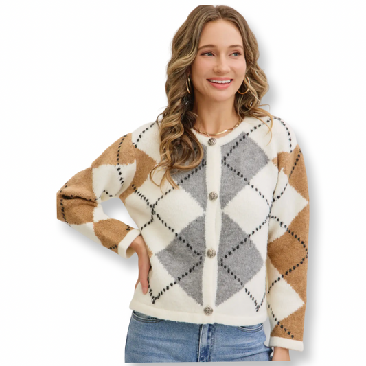 WS Argyle Knit Sweater Cardigan