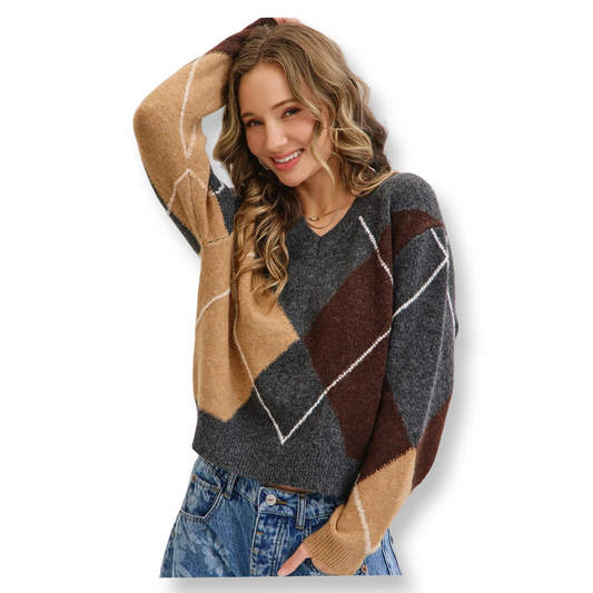 WS Argyle Knit Sweater Grey