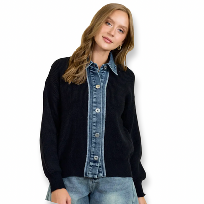 DR Denim Contrast Sweater Cardigan Black