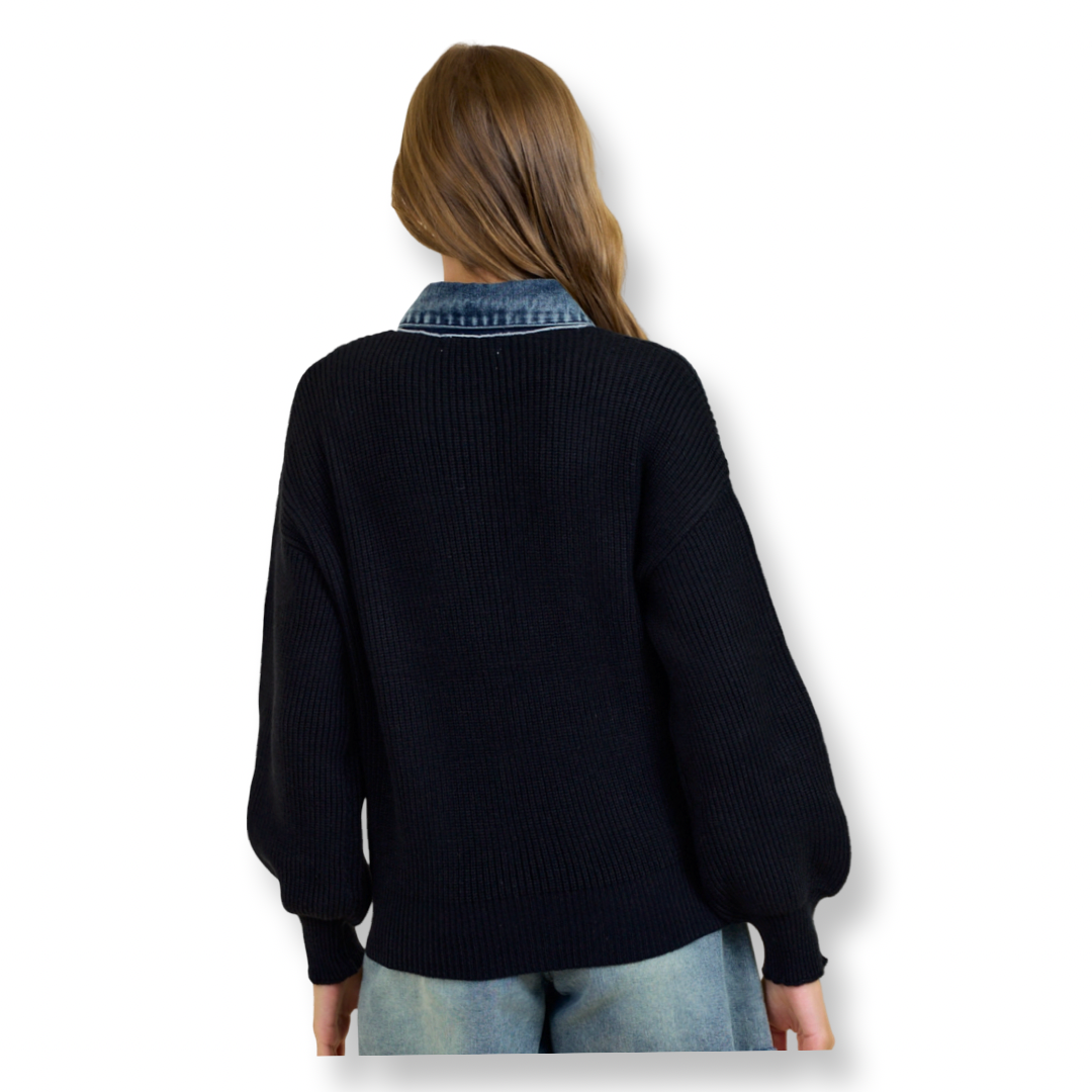 DR Denim Contrast Sweater Cardigan Black
