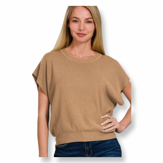 ZEN Short Dolman Sleeve Sweater Camel
