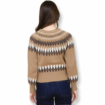 LT Fair Isle Button Down Knit Cardigan Camel