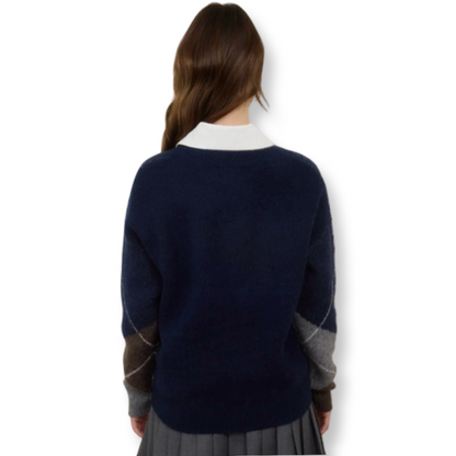 WS Argyle V Neck Sweater Navy